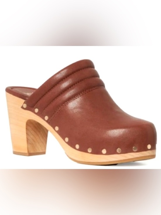 PAIGE Shoes - RARE SOLD OUT PAIGE Robbie Leather Clog Heels Whiskey Brown 7.5